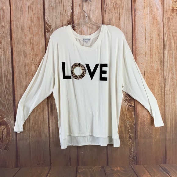 ➡️Ophelia Roe LOVE Long Sleeve Top Size M - Picture 1 of 6